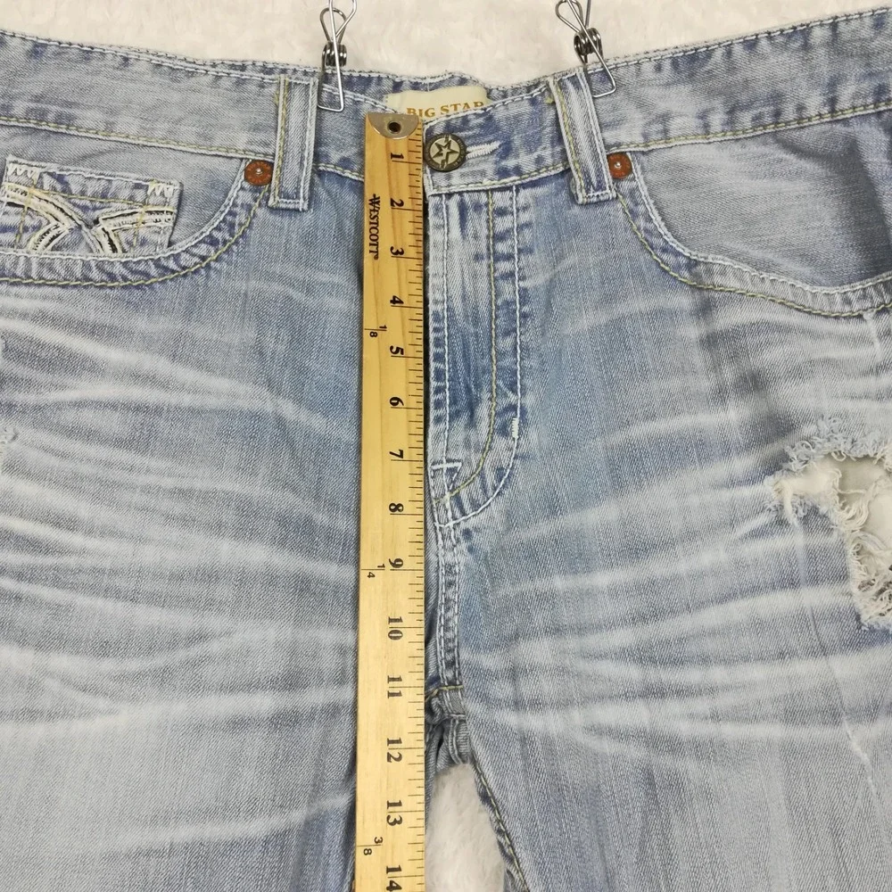 Big Star Mens Jeans Union Regular Straight Leg Blue Denim Light Wash Short 36S